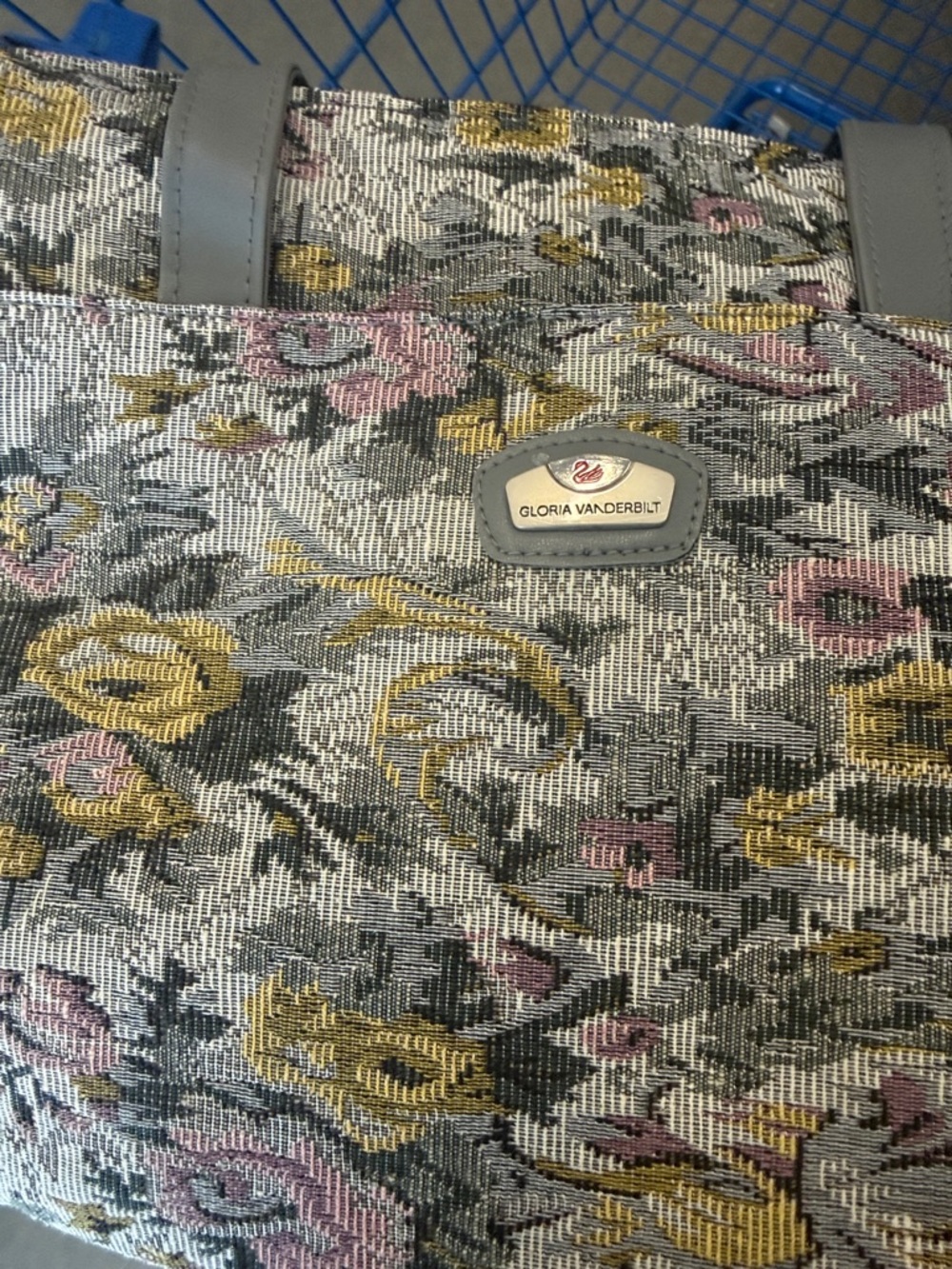 Gloria Vanderbilt Floral Jacquard Tote in Gray, Pink & Gold Accents